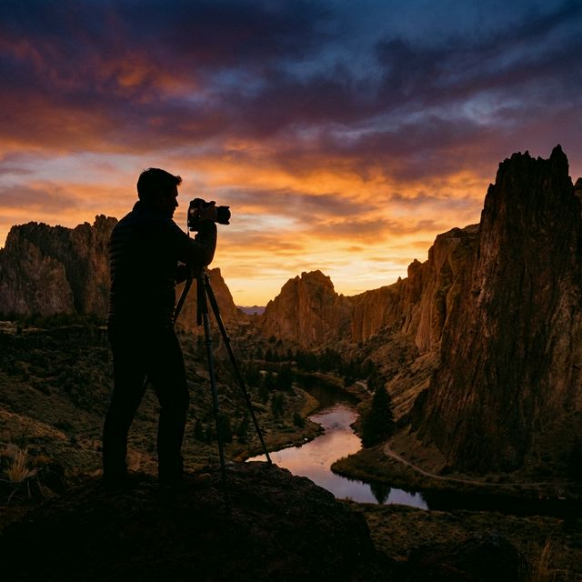 Photographer silhouette at golden hour